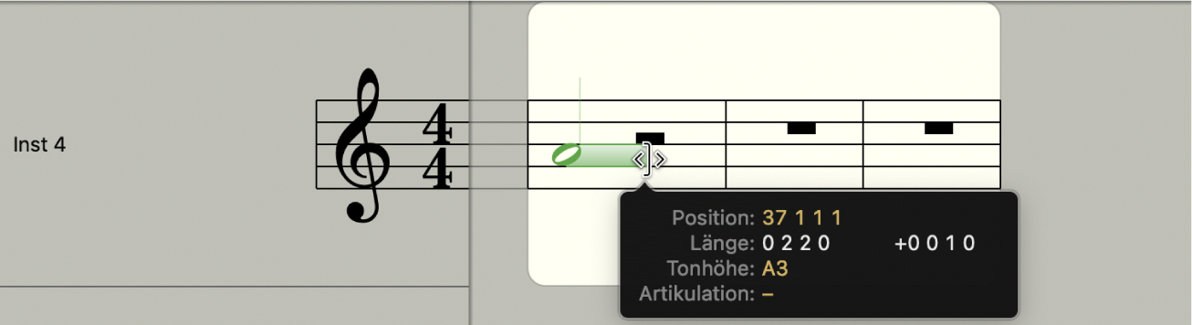 Abbildung. Längenbalken für Noten im Notationseditor verlängern