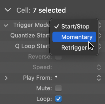 Figure. Trigger Mode setting in the Cell inspector.