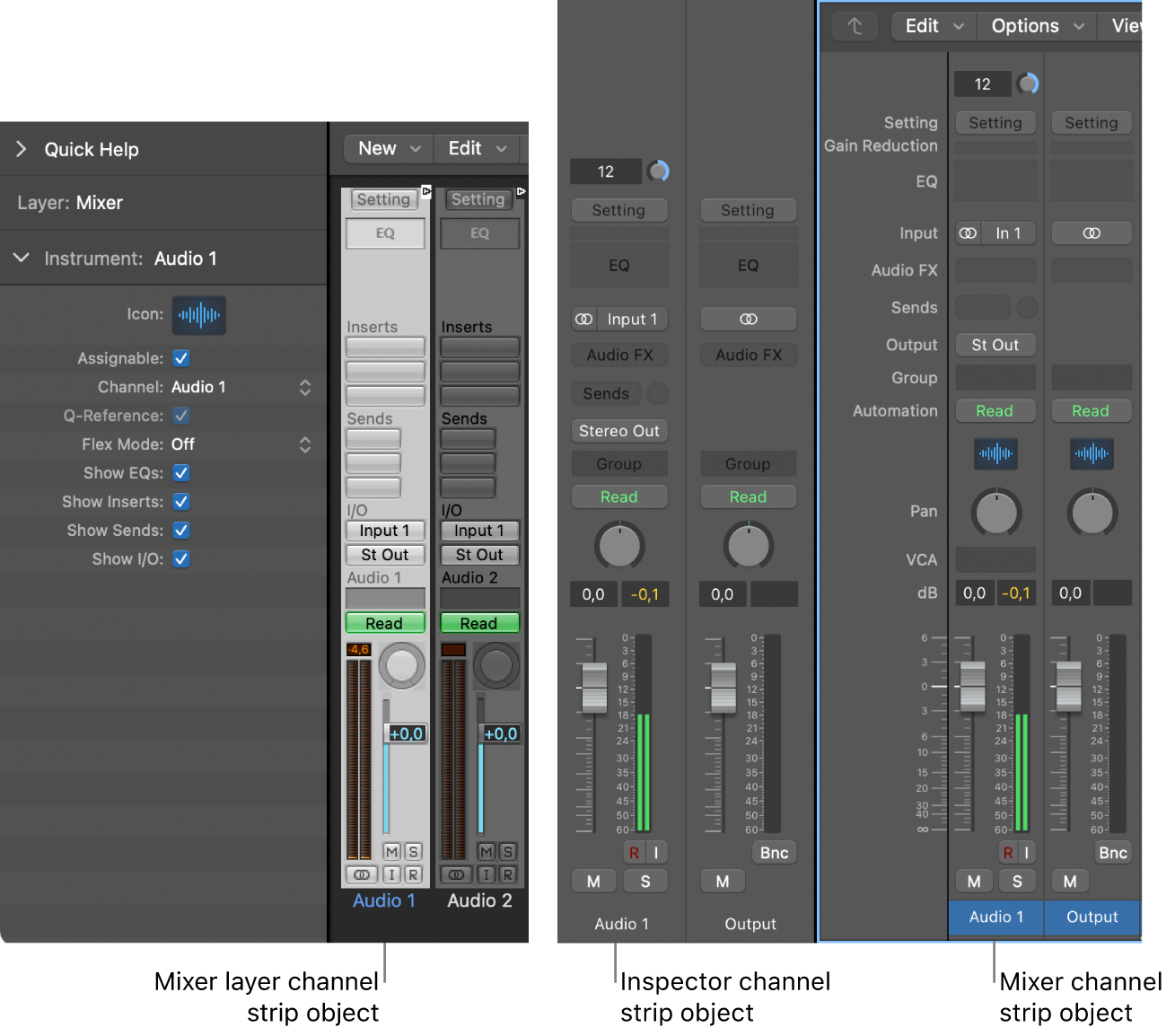 Channel strips in Logic Pro for Mac Environment -