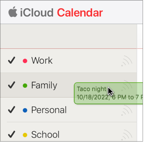 Un événement est déplacé d’un calendrier vers un autre. Le nouveau calendrier est mis en surbrillance.