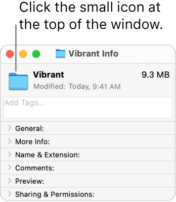 The Info window for a folder, showing the generic icon for the folder selected.