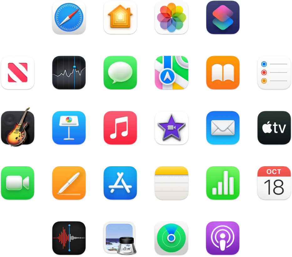 Icons of apps included with macOS.