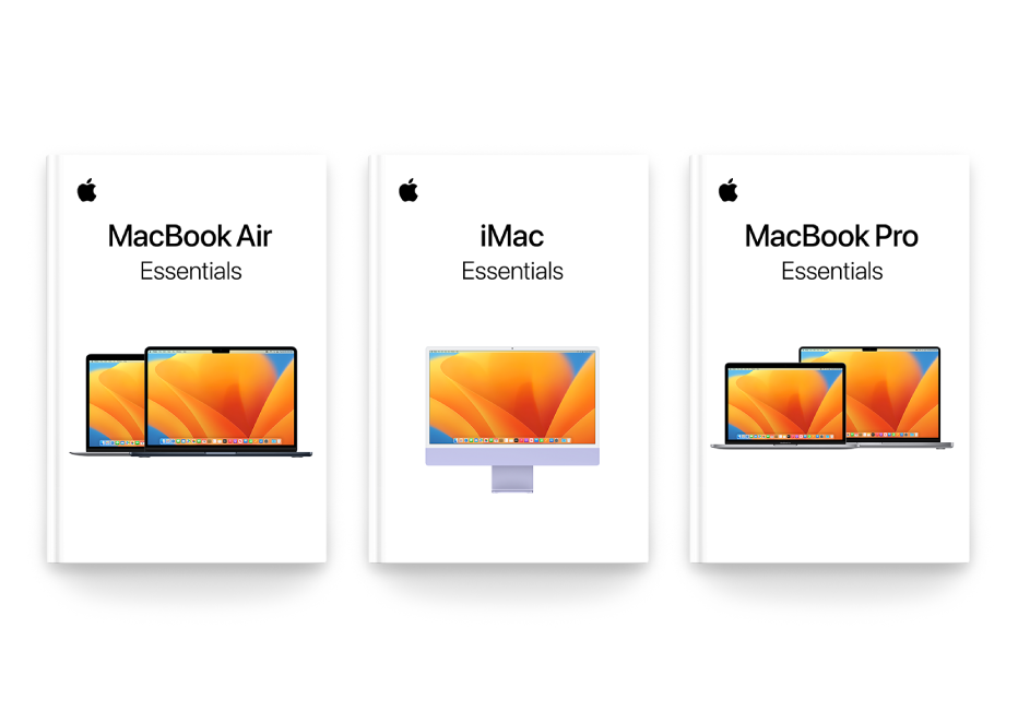 L’app Livres affichant plusieurs guides des indispensables de différents modèles Mac.