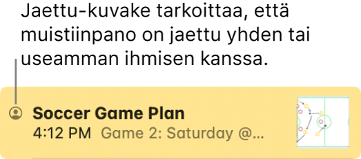 Muistiinpano, joka on jaettu muiden kanssa. Muistiinpanon nimen vasemmalla puolella on Jaettu-kuvake.