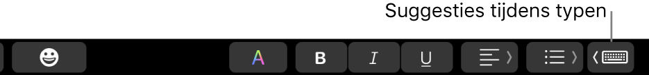 De Touch Bar, met helemaal rechts de knop om suggesties weer te geven tijdens het typen.