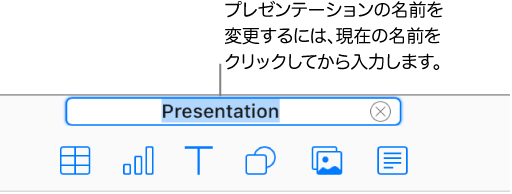 開いているプレゼンテーションの上部でプレゼンテーション名（「プレゼンテーション」）が選択されています。