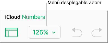 Menú emergente Zoom en la barra de herramientas