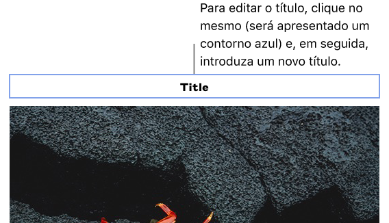 O marcador de posição de título, “Título”, é apresentado por cima da fotografia; um contorno azul em redor do campo de título mostra que está selecionado.