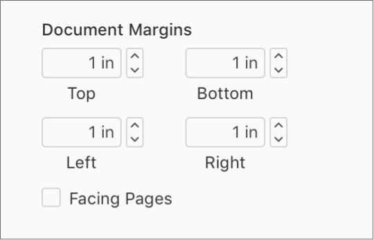 The Document Margins section of the Document sidebar, with controls for setting the Top, Bottom, Left, and Right margins.
