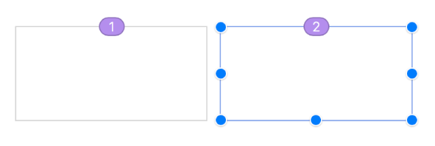 Dos cuadros de texto vacíos y enlazados, con círculos rellenos del mismo color en la parte superior.