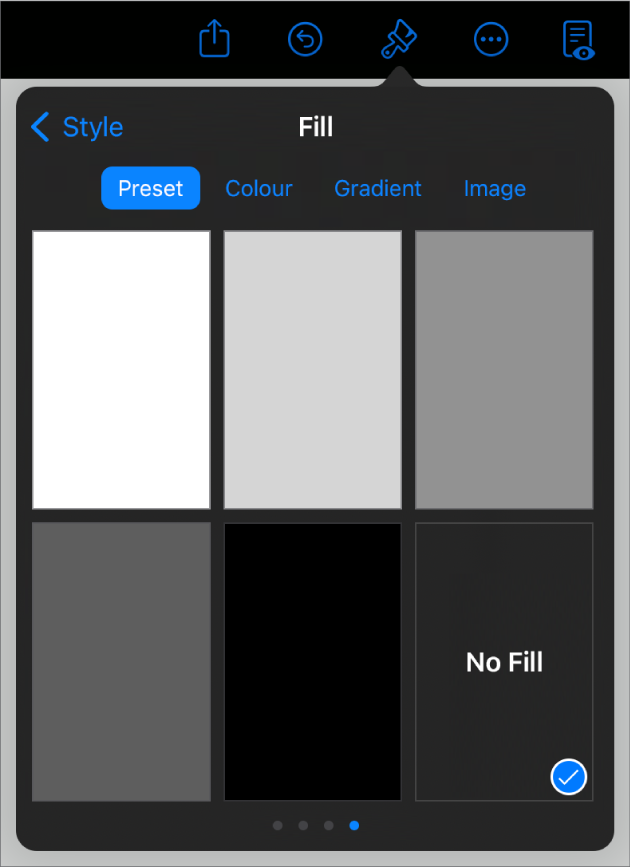 The Fill controls with No Fill selected.