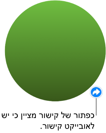 עיגול ירוק עם כפתור קישור שמציין שיש לאובייקט קישור.