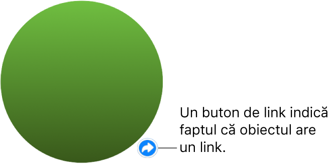 Un cerc verde cu un buton de link care indică faptul că obiectul are un link.