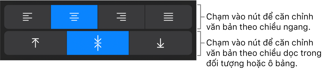 Các nút căn chỉnh theo chiều ngang và chiều dọc cho văn bản.