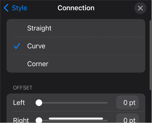 The Connection controls with Curve selected.