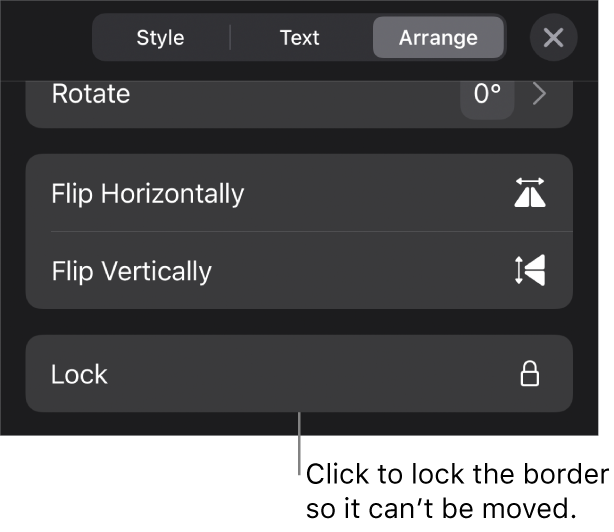 The Arrange controls in the Format menu with the Lock button called out.