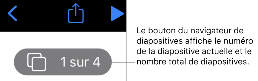 Le bouton du navigateur de diapositives affichant le numéro de la diapositive actuelle et le nombre total de diapositives dans la présentation.
