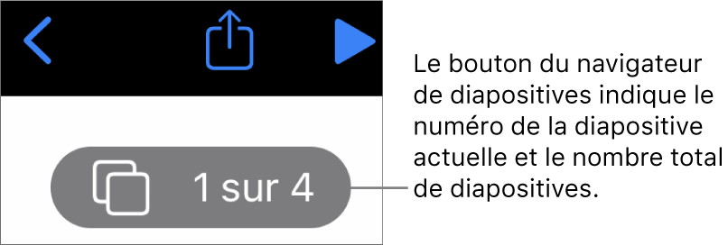 Le bouton du navigateur de diapositives présentant le numéro de la diapositive active et le nombre total de diapositives dans la présentation.