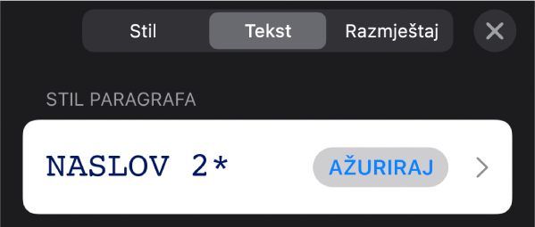 Stil paragrafa s asteriskom do njega i tipka Ažuriranja s desne strane.