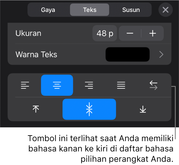 Kontrol teks di menu Format dengan keterangan ke tombol Kanan ke Kiri.