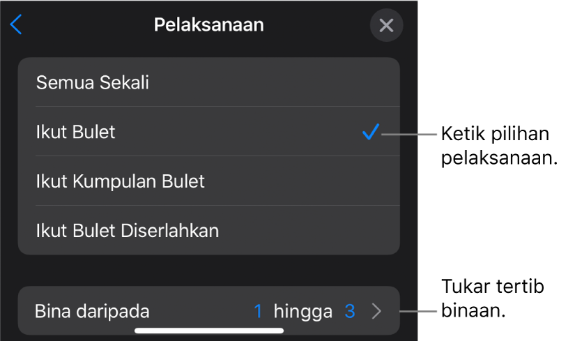 Pilihan Pelaksanaan dalam anak tetingkap Binaan Dalam.