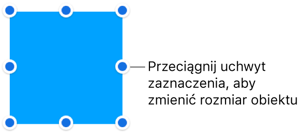 Obiekt z niebieskimi kropkami na krawędziach, służącymi do zmiany jego wielkości.