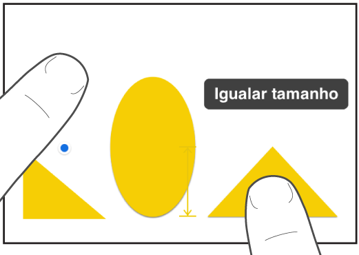 Um dedo por cima de uma forma e outro sobre um objeto com “Igualar tamanho” no ecrã.