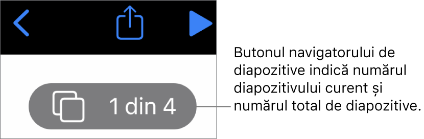 Butonul navigatorului de diapozitive afișând numărul diapozitivului curent și numărul total de diapozitive din prezentare.