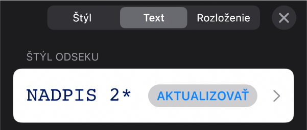 Štýl odseku s hviezdičku a tlačidlom Aktualizovať napravo.