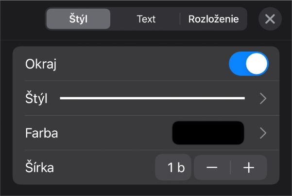 Ovládacie prvky Štýl okrajov na prispôsobenie okrajov.