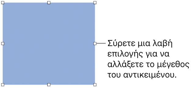 Ένα αντικείμενο με λευκά τετράγωνα στο περίγραμμά του για την αλλαγή του μεγέθους του αντικειμένου.