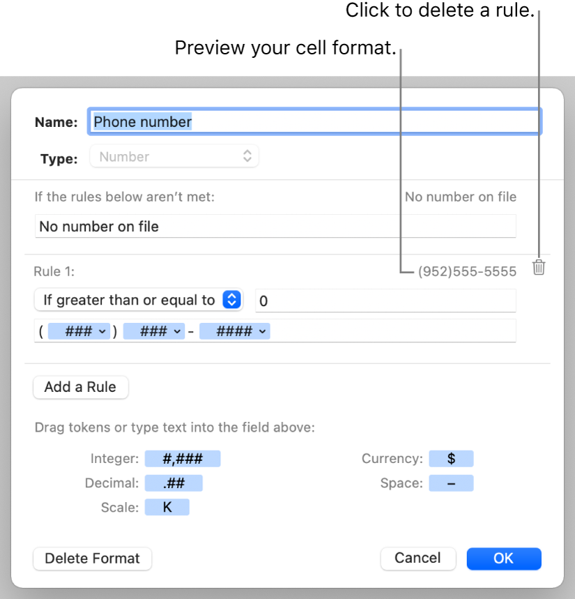 Custom number cell format with rules.