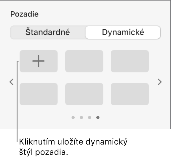 Tlačidlo Dynamické, ktoré je označené v sekcii Pozadie na postrannom paneli Formát so zobrazeným tlačidlom Pridať štýl.