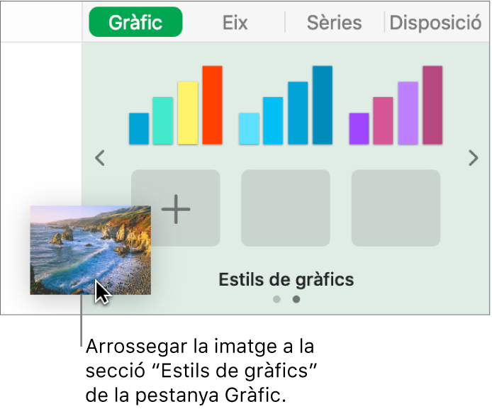 Acció d’arrossegar una imatge a la secció d’estils de gràfic de la barra lateral per crear un nou estil.