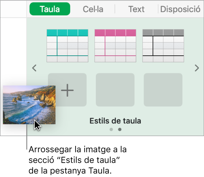 Arrossegar una imatge als estils de taula per crear un nou estil.