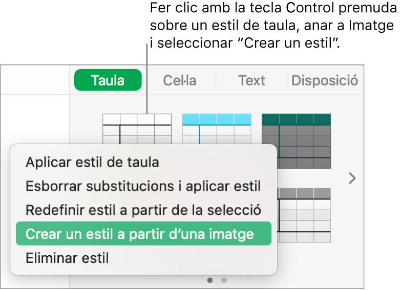 El menú de dreceres “Estil de taula”.