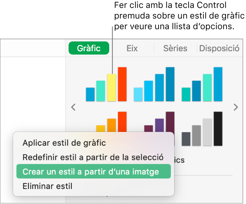 El menú de dreceres “Estil de gràfics”.