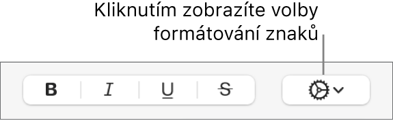 Tlačítko Pokročilé volby vedle tlačítek Tučné, Kurzíva, Podtržené a Přeškrtnuté