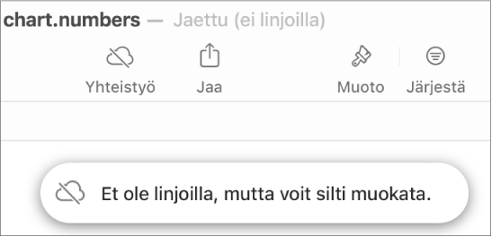 Näytöllä näkyvässä ilmoituksessa lukee ”Et ole linjoilla, mutta voit silti muokata.”