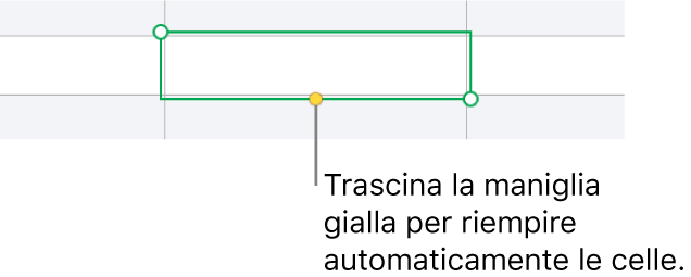 Una cella selezionata con una maniglia gialla che puoi trascinare per riempire automaticamente le celle.