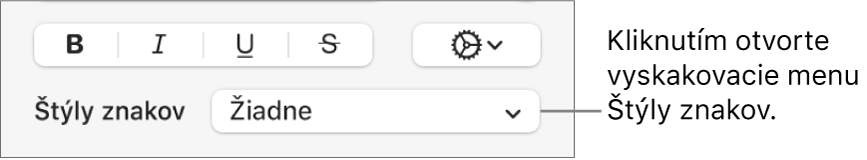 Vyskakovacie menu Štýly znakov.