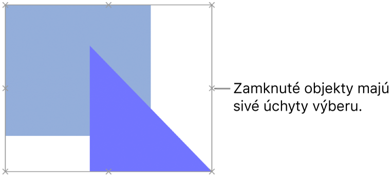 Zamknuté objekty s neaktívnymi úchytmi výberu.