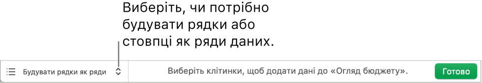 Спливне меню вибору способу побудови рядів даних — у вигляді рядків або стовпців.