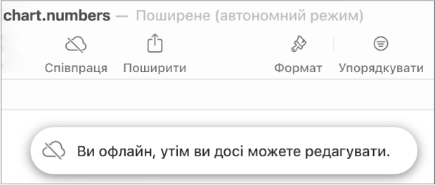 Попередження на екрані «Ви офлайн, утім ви досі можете редагувати».