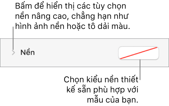 Các điều khiển để chọn màu nền.