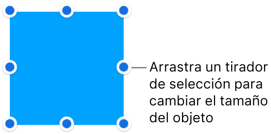 Un objeto con puntos azules en su borde para cambiar el tamaño del objeto.