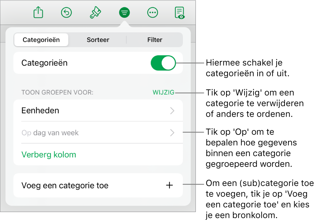 Categorieën toevoegen, wijzigen of Numbers op de iPad Apple Support (NL)
