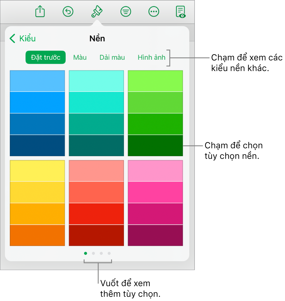 Các tùy chọn Nền trong tab Kiểu của nút Định dạng.