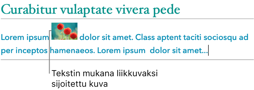 Kuva sijoitettuna tekstin mukana liikkuvana.