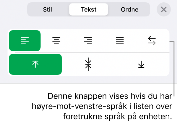 Stil-delen for Format-menyen med en bildeforklaring for Høyre til venstre-knappen.